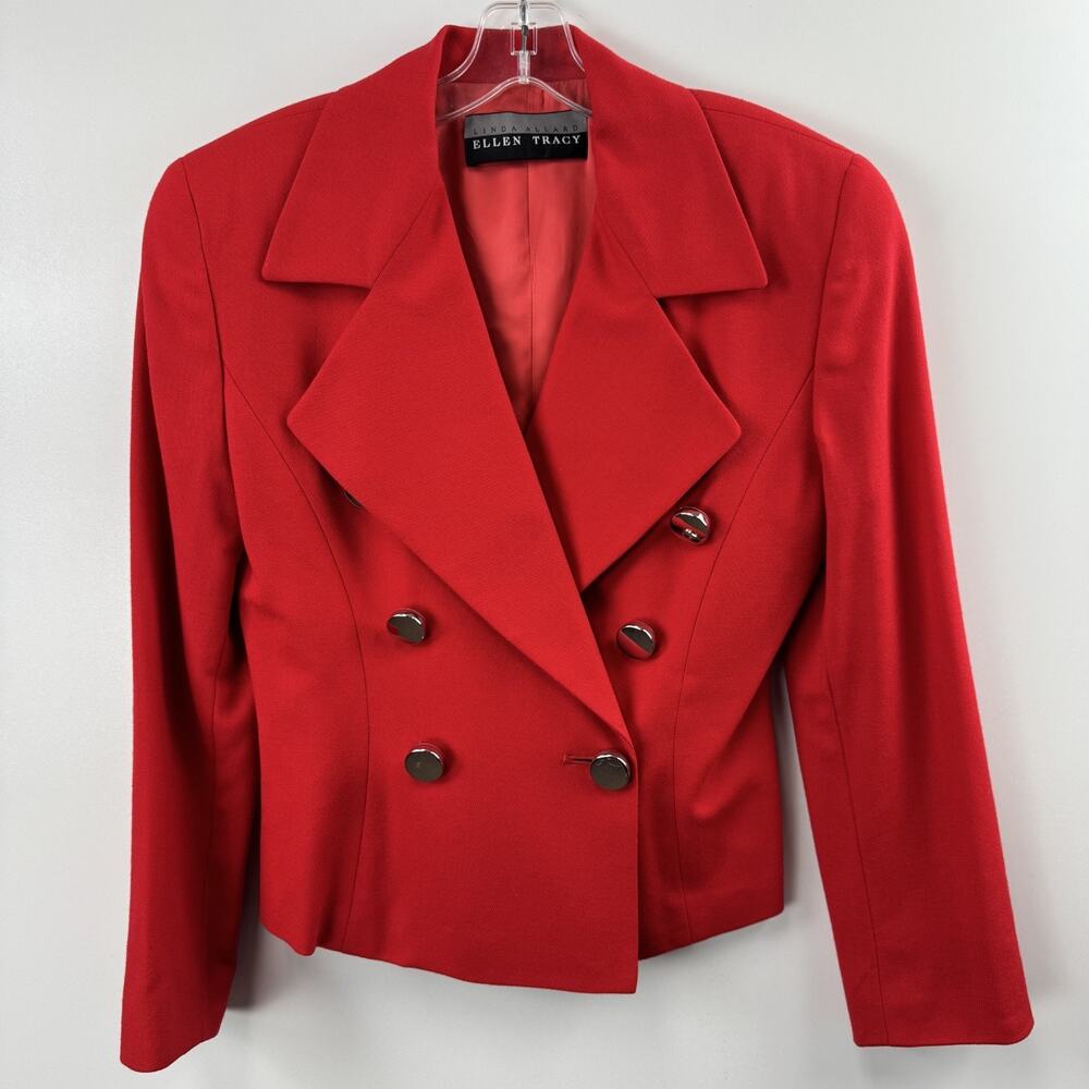 Ellen Tracy Women's Vintage Red Wool Double Breasted Blazer Jacket Size 4